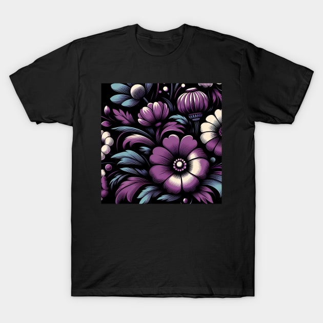 Violet Floral Illustration T-Shirt by Jenni Arts